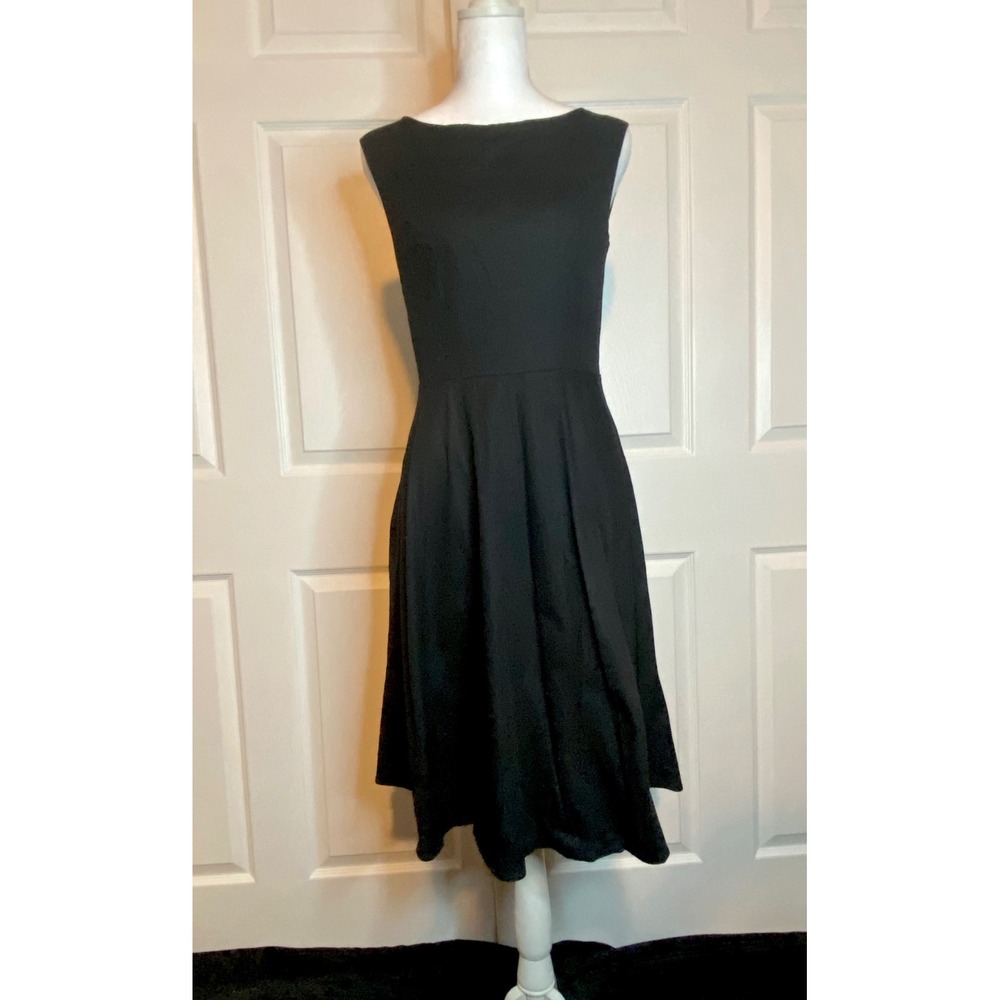 Gardenwed Black Sleeveless A-Line Cocktail Dress Boat Neck Cotton Blend Size M